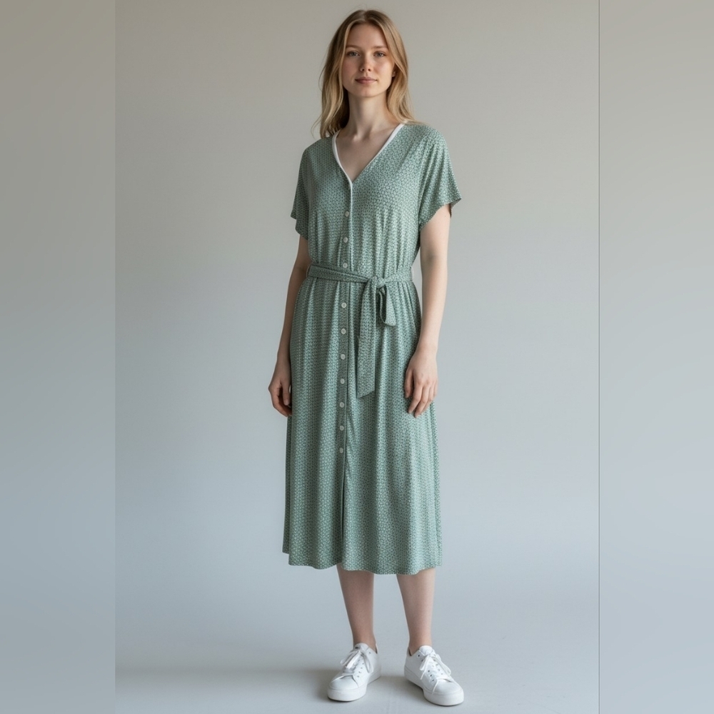 Chadwicks Green Midi Sundress with Flutter Sleeves and Peter Pan Collar